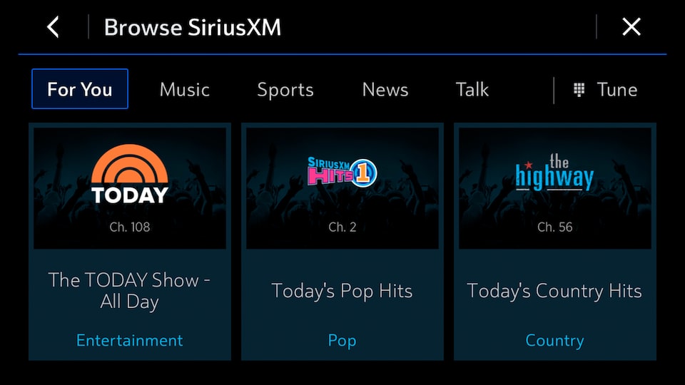 SiriusXM with 360L display playing Kenny Chesney