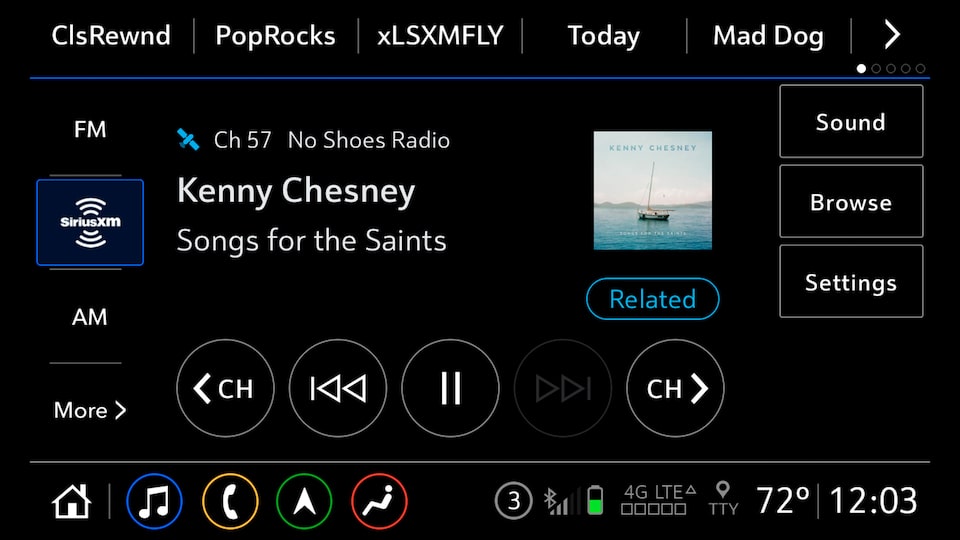 Screenshot of SiriusXM with 360L display