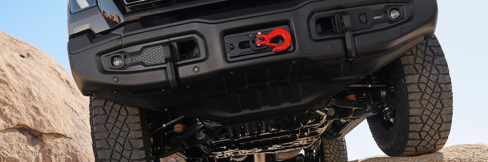 Close-up of the Bumper and the Recovery Hook on the Sierra HD AT4X AEV