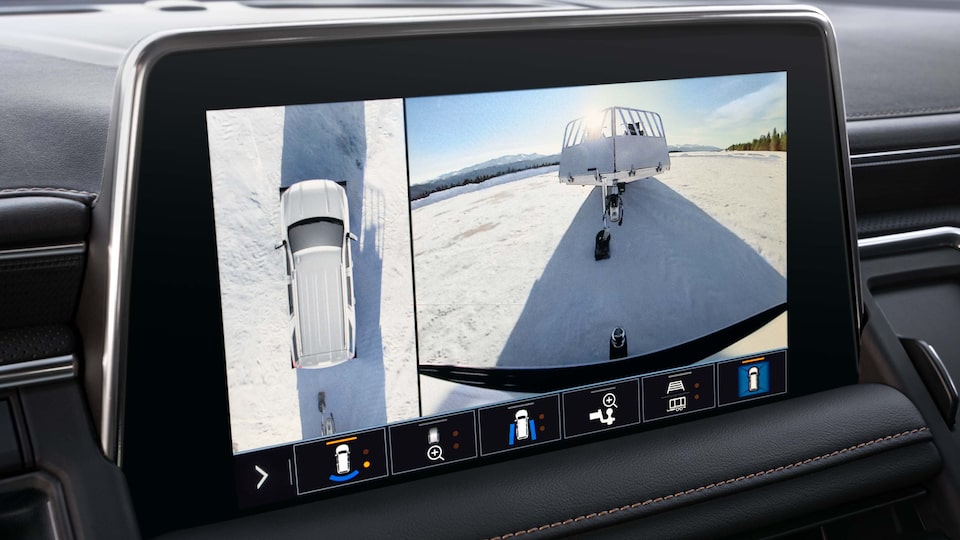 Close-up of the Trailer Hitch Camera View in Use on the Infotainment Screen in the GMC Yukon AT4