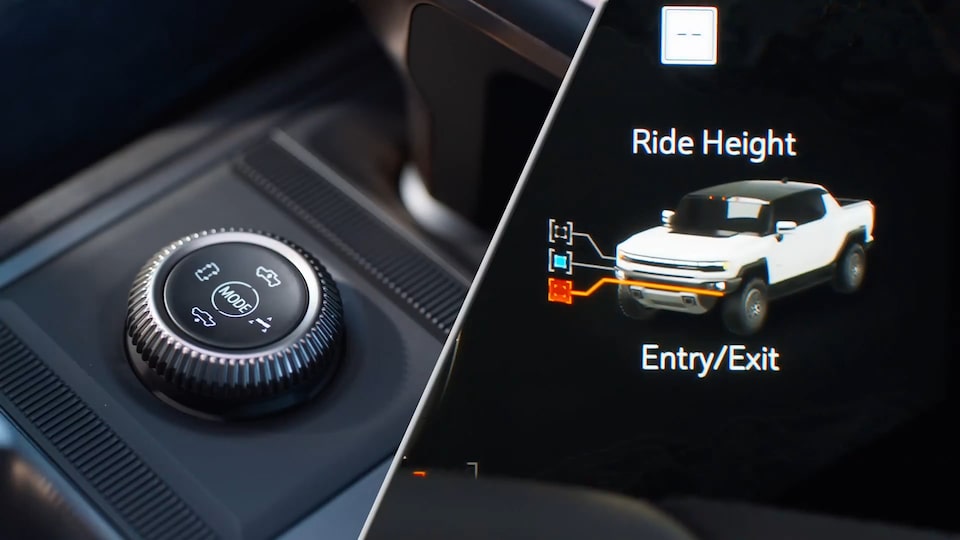 Split Image Showing the Extract Mode Feature of the GMC Hummer EV SUV and the Control Knob