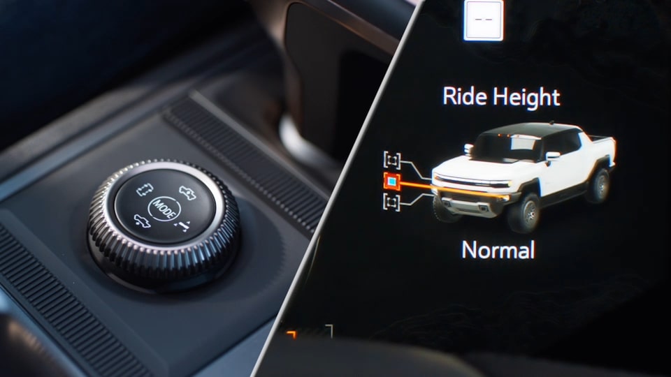 Split Image Showing the Extract Mode Feature of the GMC Hummer EV SUV and the Control Knob