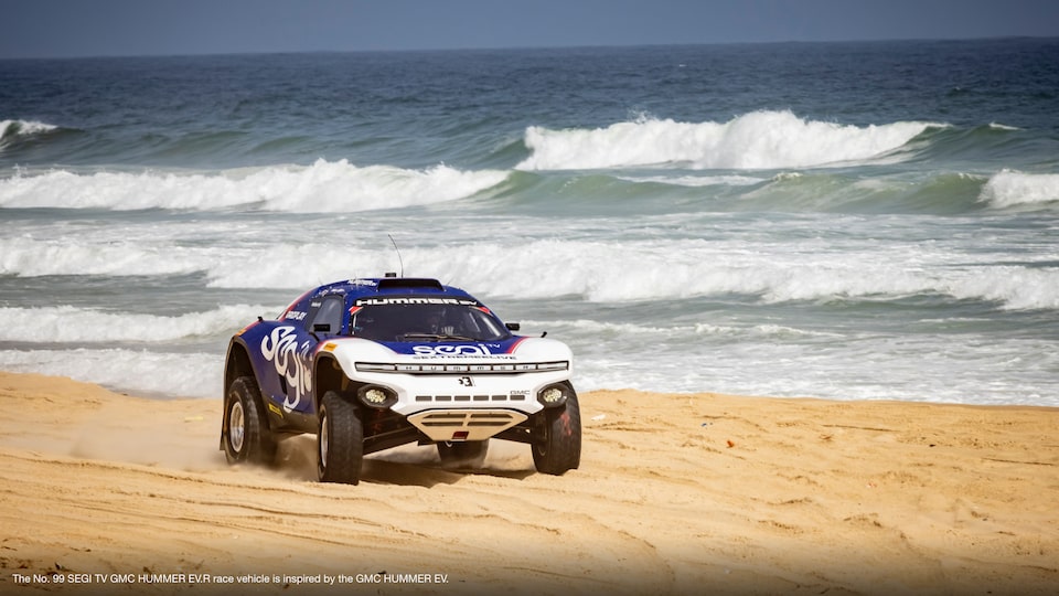 No. 99 SEGI TV GMC HUMMER EV.R Driving on Beach