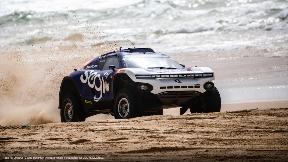 No. 99 SEGI TV GMC HUMMER EV.R Race Vehicle on Beach