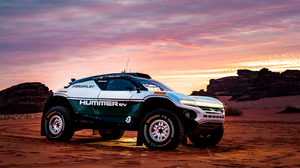 An off-road image of view from the GMC Hummer EV's underbody