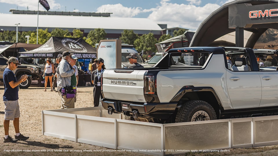 2023 GMC HUMMER EV Pickup Truck Rear View at Expo