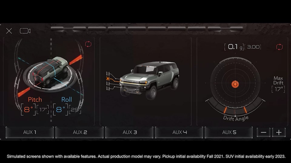 GMC Hummer EV off-roading selection screen