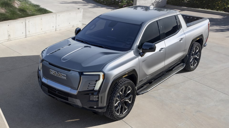 Front Three-Quarter Birdseye View of a GMC Sierra EV Truck