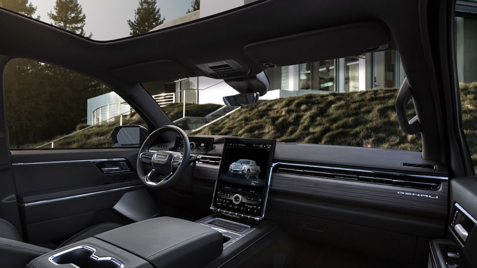 Wide Interior View of the Front Seats in a GMC Sierra EV Truck