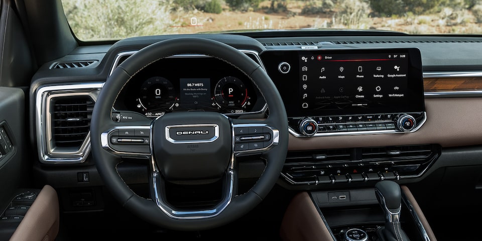 The Driver Focused Screen and Steering Wheel on the 2024 GMC Canyon Denali