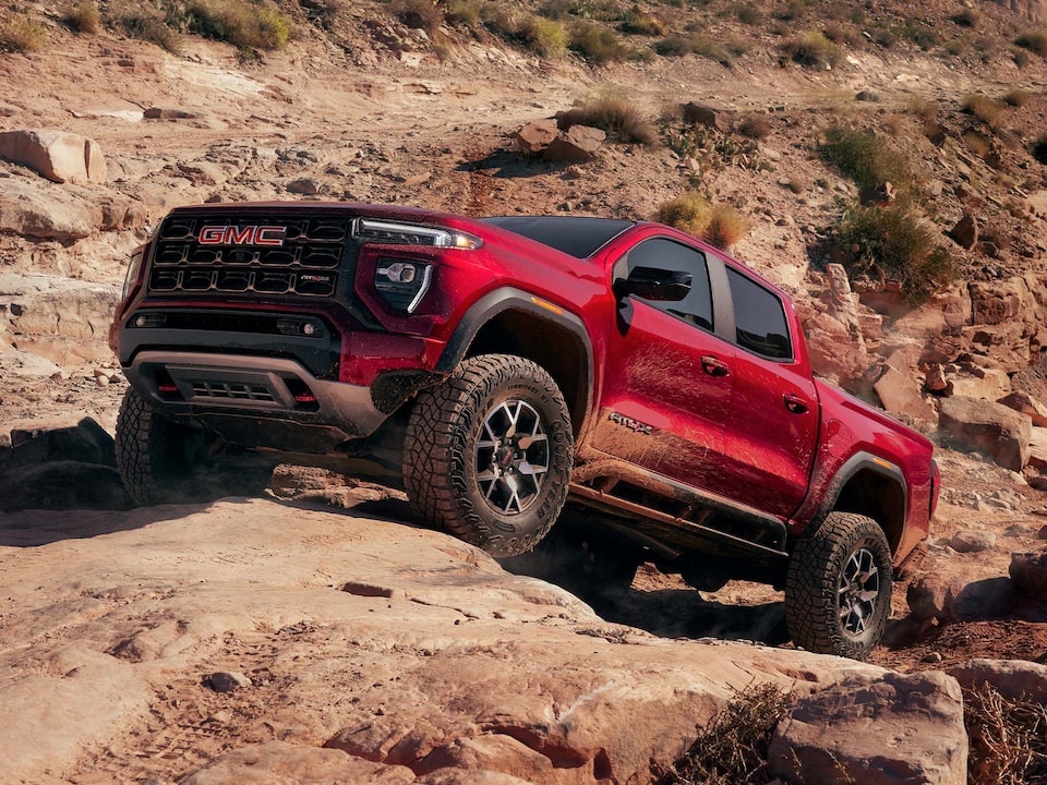 The GMC Canyon Climbing a Steep Rocky Off-Road Trail