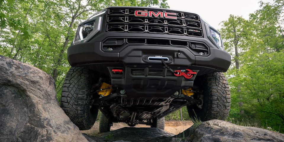 A Low-Angle Shot of the GMC Canyon AT4X AEV Edition Front Winch Capability