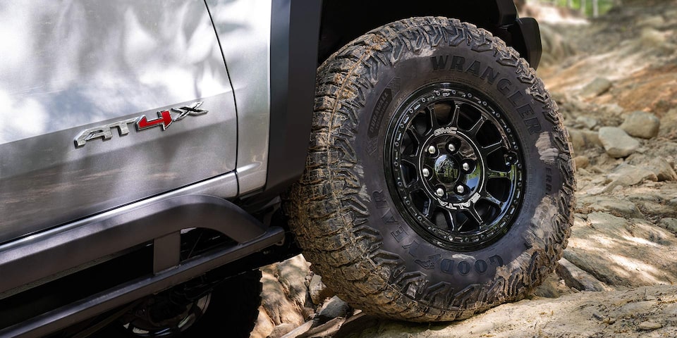 The 35" Goodyear® Wrangler Territory MY Tires on the GMC Canyon AT4X AEV Edition