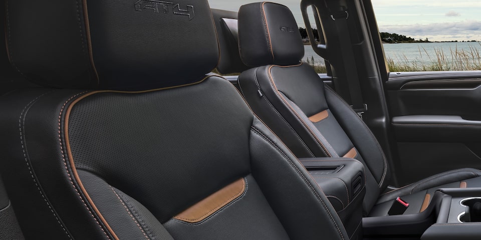 Close-Up on the Leather Seating on the 2024 GMC Yukon AT4