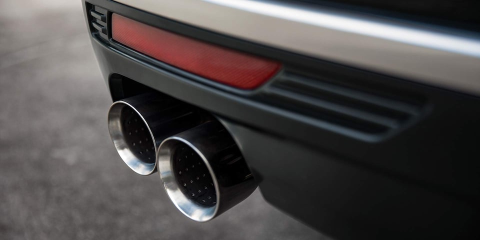 Close-Up on the Dual Exhaust System on the GMC Yukon Denali