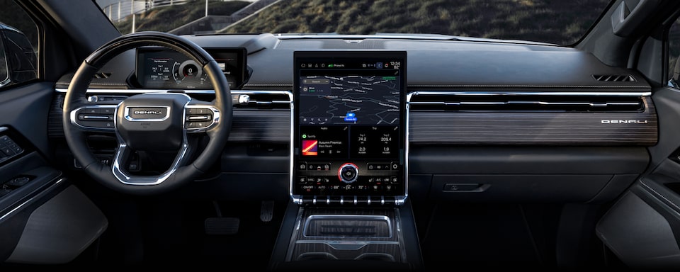 Close-up View of the Infotainment Screen with Navigation Application in Use in the GMC Sierra EV